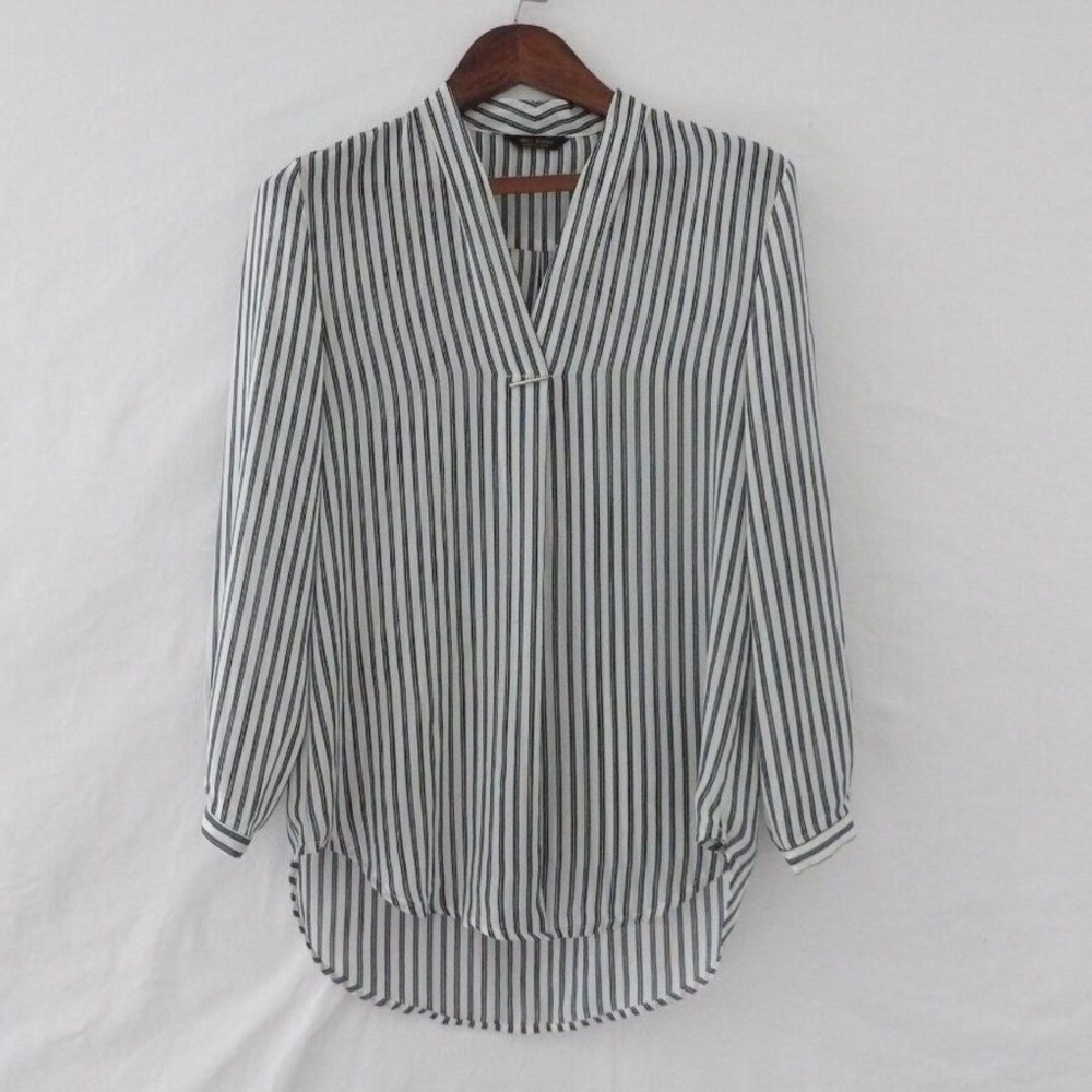 Miss Daisy Blouse Tunic Top Small Striped V Neck Collared‎ Sheer